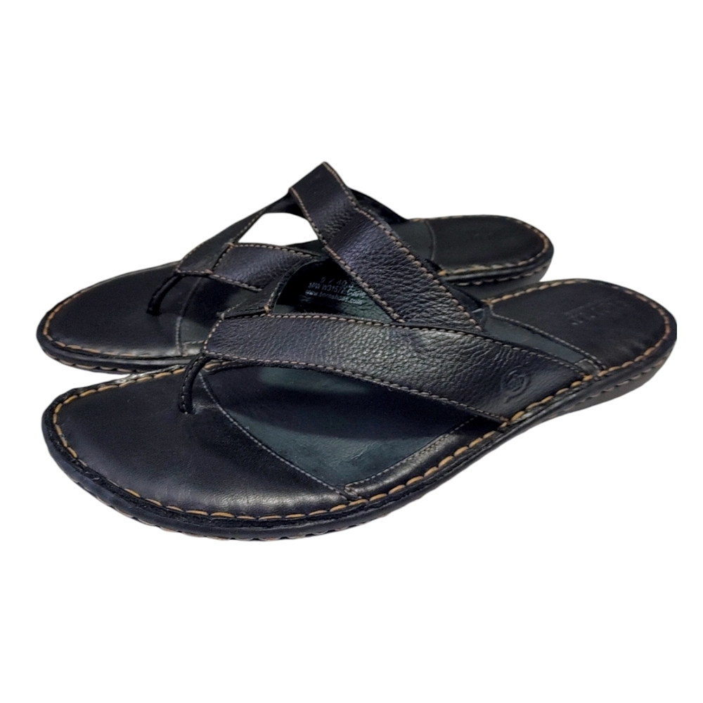 Born Black Leather Crisscross Slide Sandals - Picture 4 of 10
